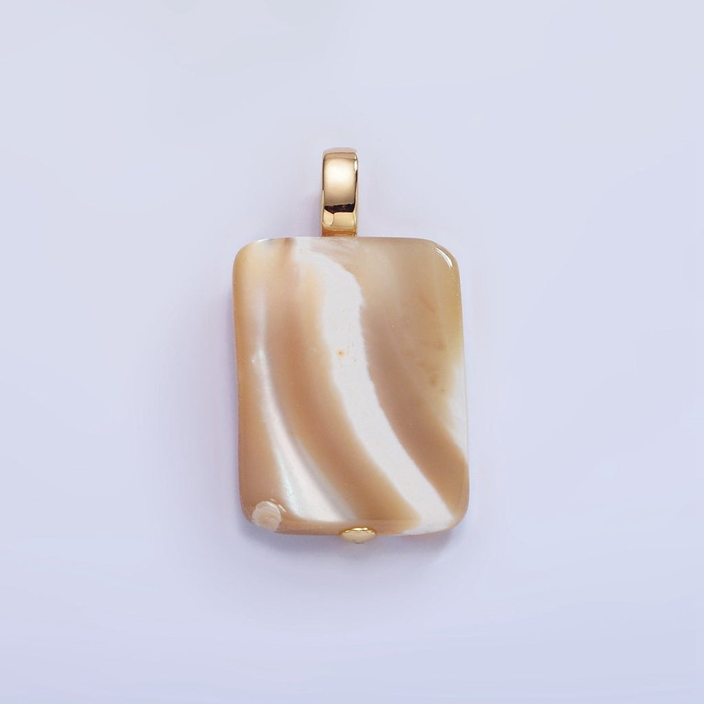 16K Gold plated Peach White Shell Pearl Rectangle Micro Paved CZ Pendant | P1746 - DLUXCA