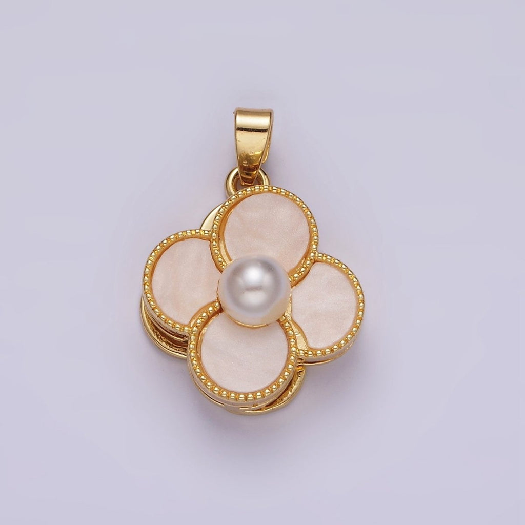 16K Gold plated Pearl Flower Quatrefoil Spinner Pendant | AA1099 - AA1101 - DLUXCA