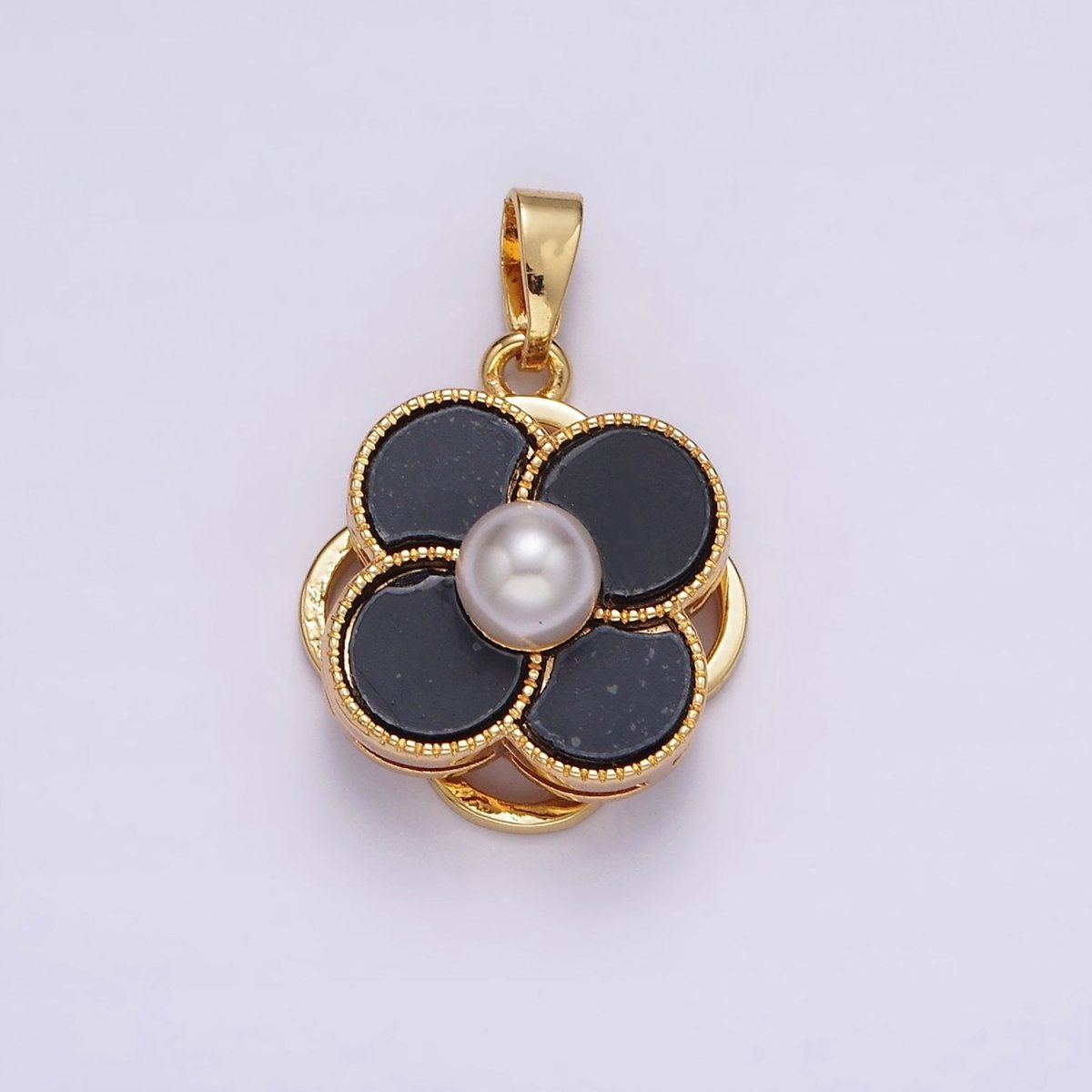 16K Gold plated Pearl Flower Quatrefoil Spinner Pendant | AA1099 - AA1101 - DLUXCA