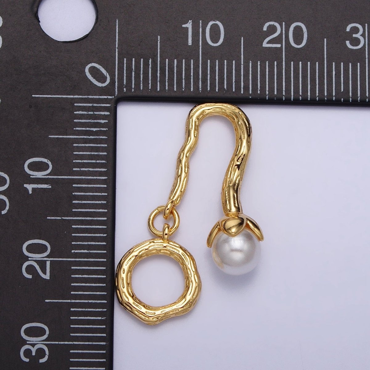 16K Gold plated Pearl Flower Wood-Textured Branch Open Round Charm | AC1057 - DLUXCA