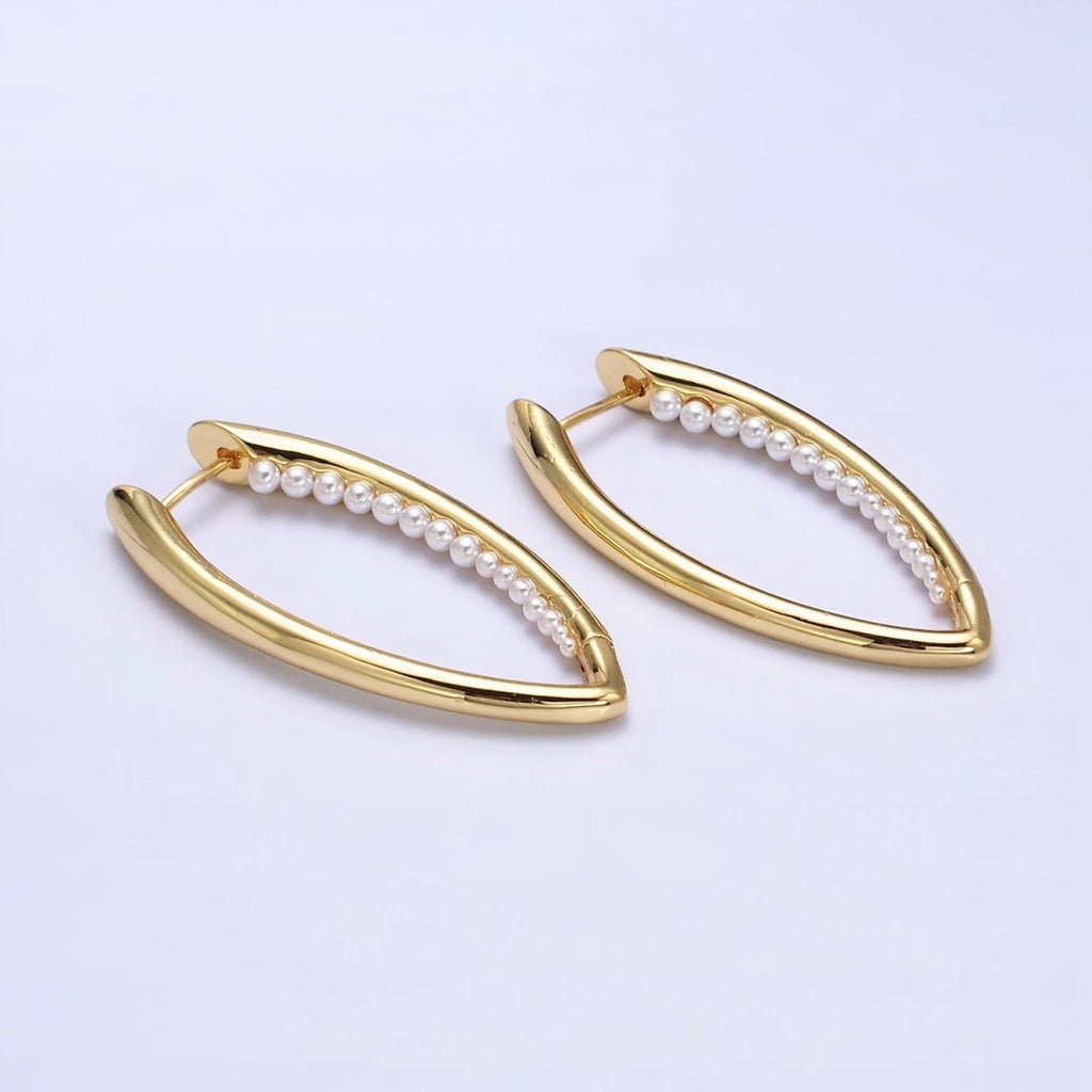 16K Gold plated Pearl Lined Front-Sided Sphere Hoop Earrings in Gold & Silver | AE066 AE067