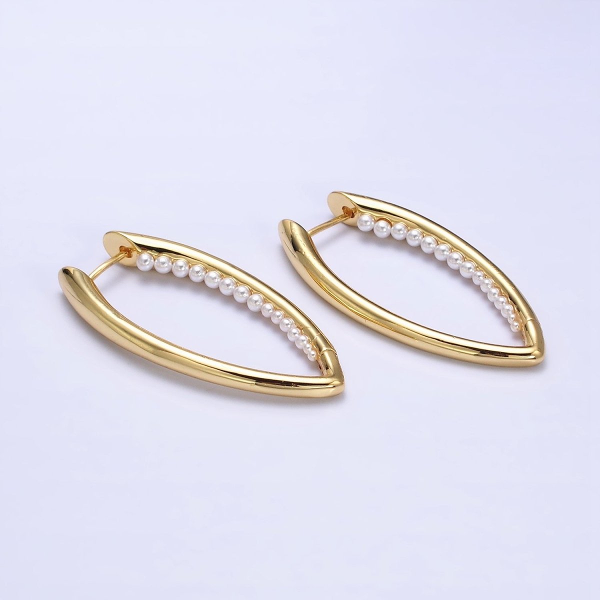 16K Gold plated Pearl Lined Front-Sided Sphere Hoop Earrings in Gold & Silver | AE066 AE067