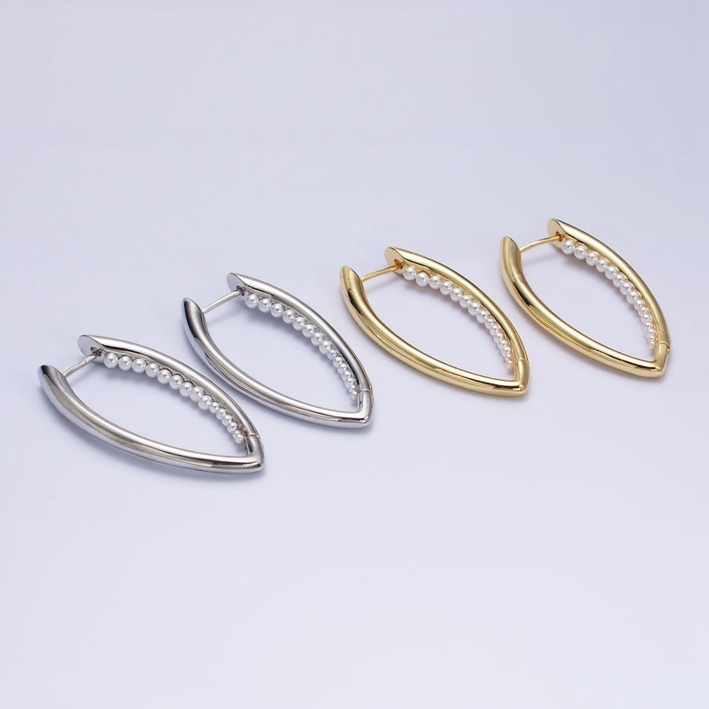 16K Gold plated Pearl Lined Front-Sided Sphere Hoop Earrings in Gold & Silver | AE066 AE067