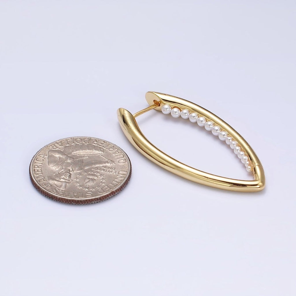 16K Gold plated Pearl Lined Front-Sided Sphere Hoop Earrings in Gold & Silver | AE066 AE067