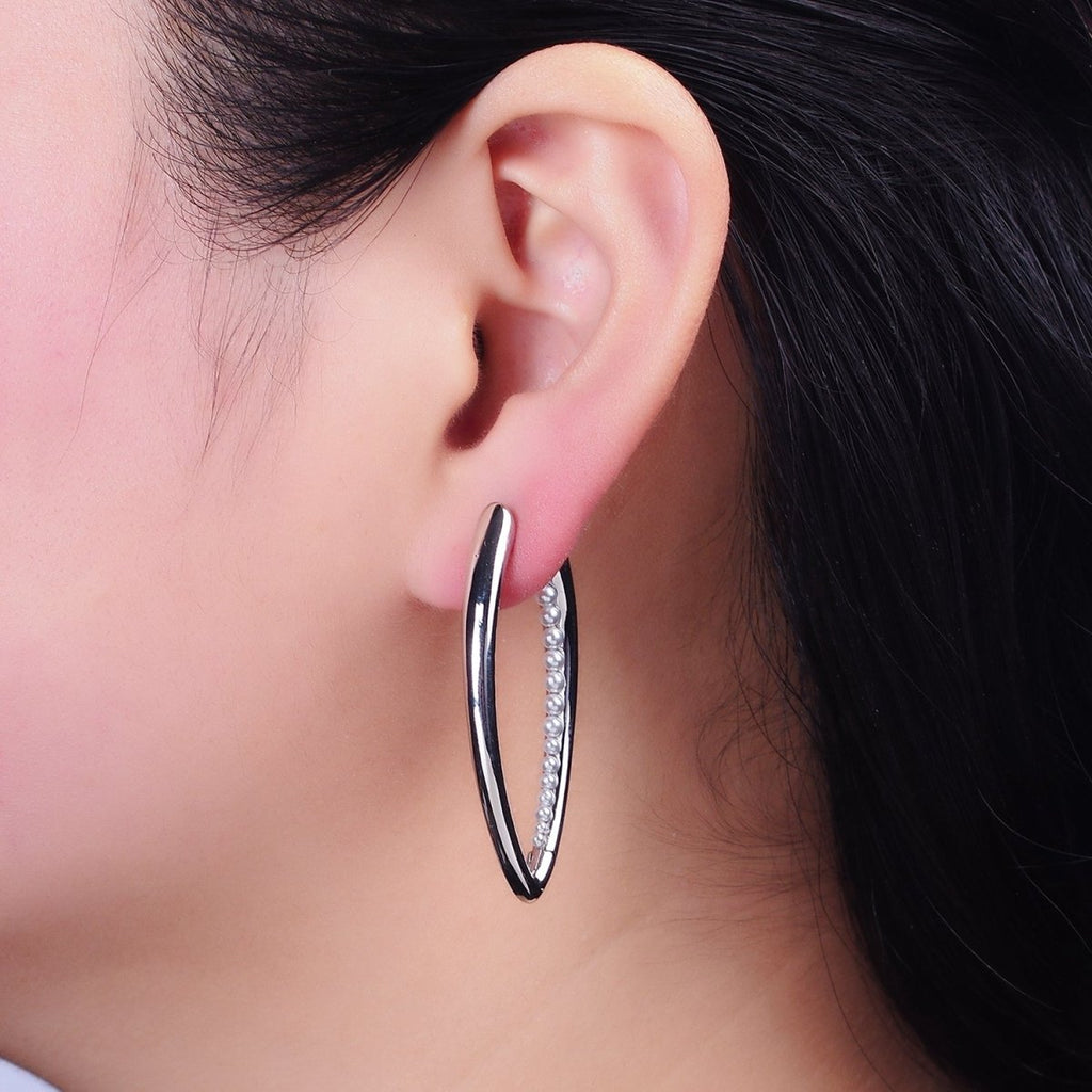 16K Gold plated Pearl Lined Front-Sided Sphere Hoop Earrings in Gold & Silver | AE066 AE067