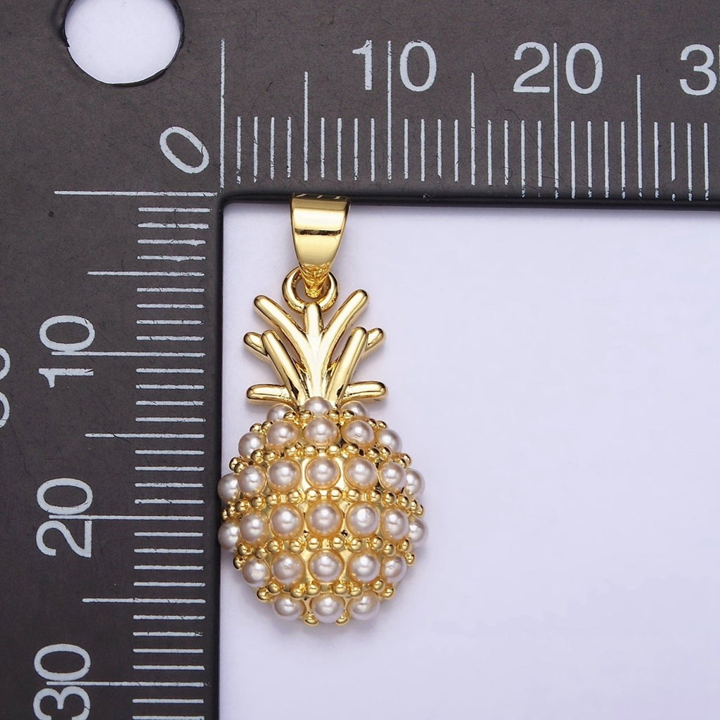 16K Gold plated Pearl Lined Pineapple Fruit Pendant | AA440 - DLUXCA