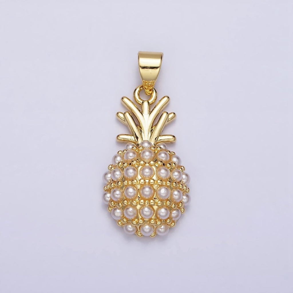16K Gold plated Pearl Lined Pineapple Fruit Pendant | AA440 - DLUXCA