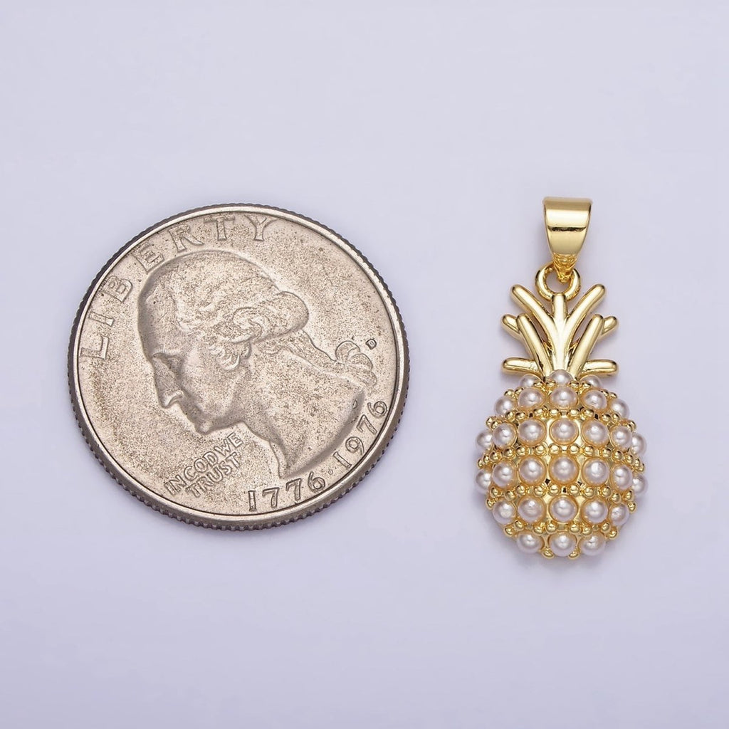 16K Gold plated Pearl Lined Pineapple Fruit Pendant | AA440 - DLUXCA