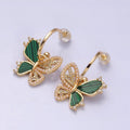 16K Gold plated Pearl Malachite Butterfly Wings Drop C-Shaped Hoop Earrings in Gold & Silver | AD976 AD977
