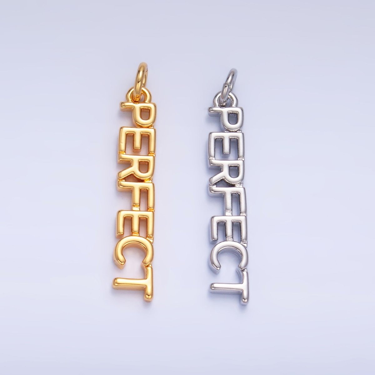 16K Gold plated "PERFECT" Script Charm in Gold & Silver | W316