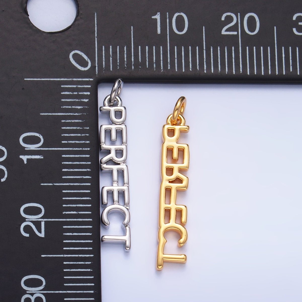 16K Gold plated "PERFECT" Script Charm in Gold & Silver | W316