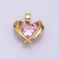 16K Gold plated Pink CZ Heart Micro Paved Wings Pendant | AA485 - DLUXCA