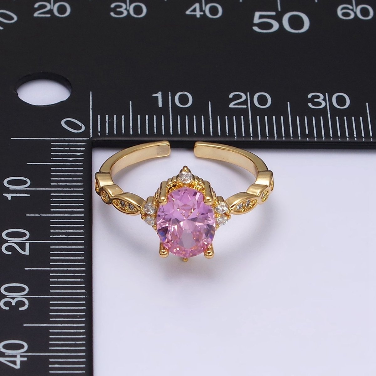 16K Gold plated Pink CZ Oval Micro Paved Adjustable Ring in Gold & Silver | O-1605 O-1606