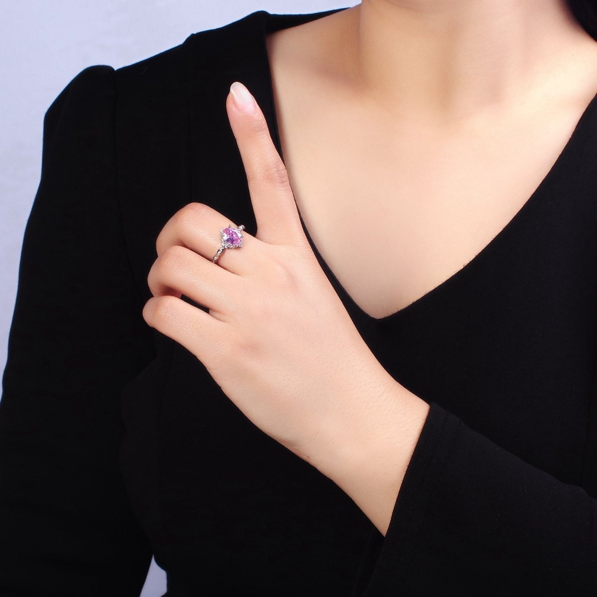 16K Gold plated Pink CZ Oval Micro Paved Adjustable Ring in Gold & Silver | O-1605 O-1606