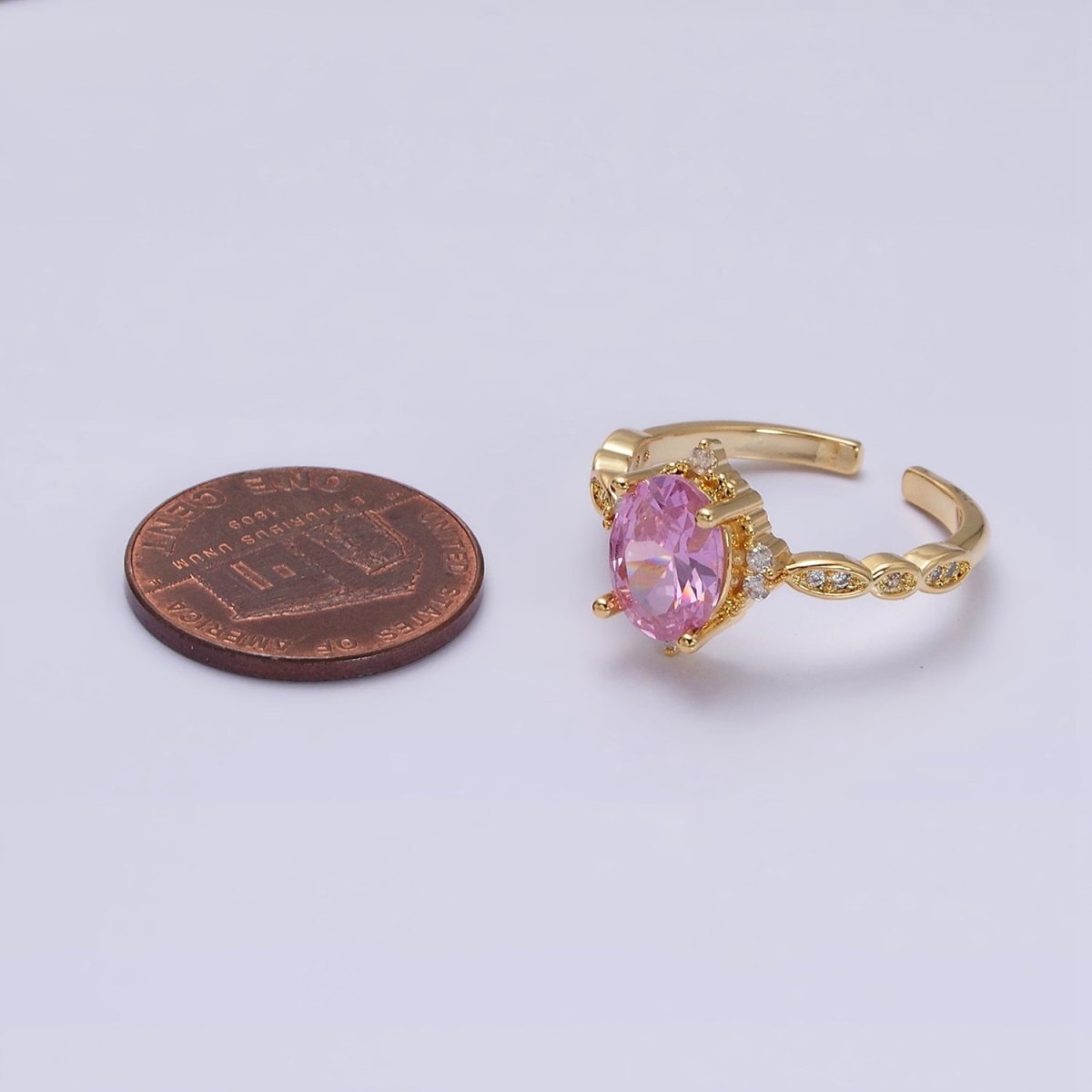 16K Gold plated Pink CZ Oval Micro Paved Adjustable Ring in Gold & Silver | O-1605 O-1606