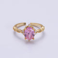16K Gold plated Pink CZ Oval Micro Paved Adjustable Ring in Gold & Silver | O-1605 O-1606