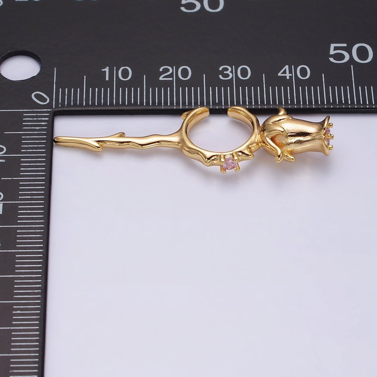 16K Gold plated Pink CZ Rose Flower Molten Drip Linear Ear Cuff Earrings in Gold & Silver | AI015 AI016