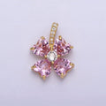 16K Gold plated Pink Flower CZ Heart Petal Micro Paved Bail Pendant | AA539 - DLUXCA