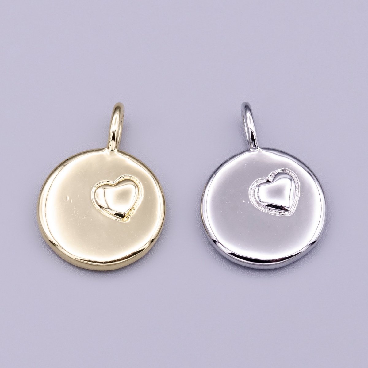 16K Gold plated Puffed Heart Round Charm in Gold & Silver | AC1181 AC1182