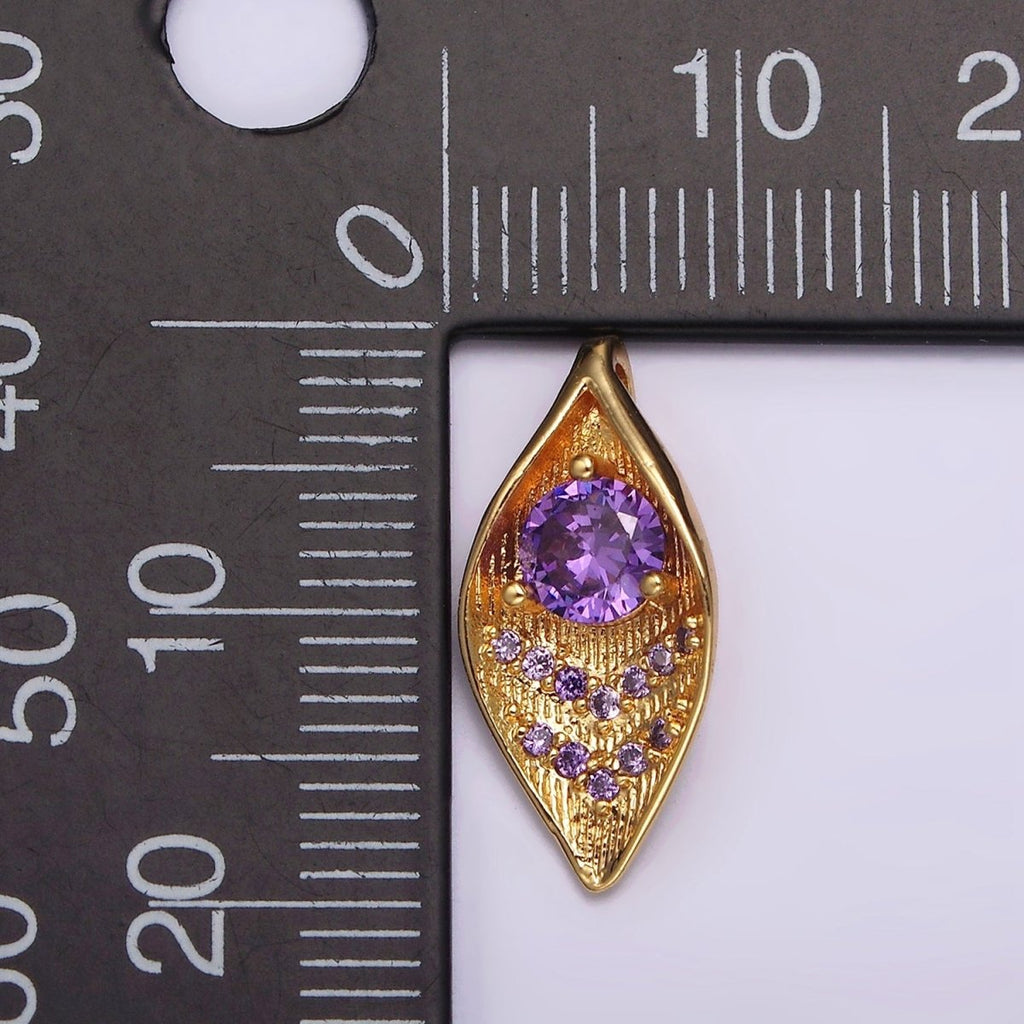 16K Gold plated Purple CZ Arrow Micro Paved Curved Lead Nature Charm | N1914 - DLUXCA