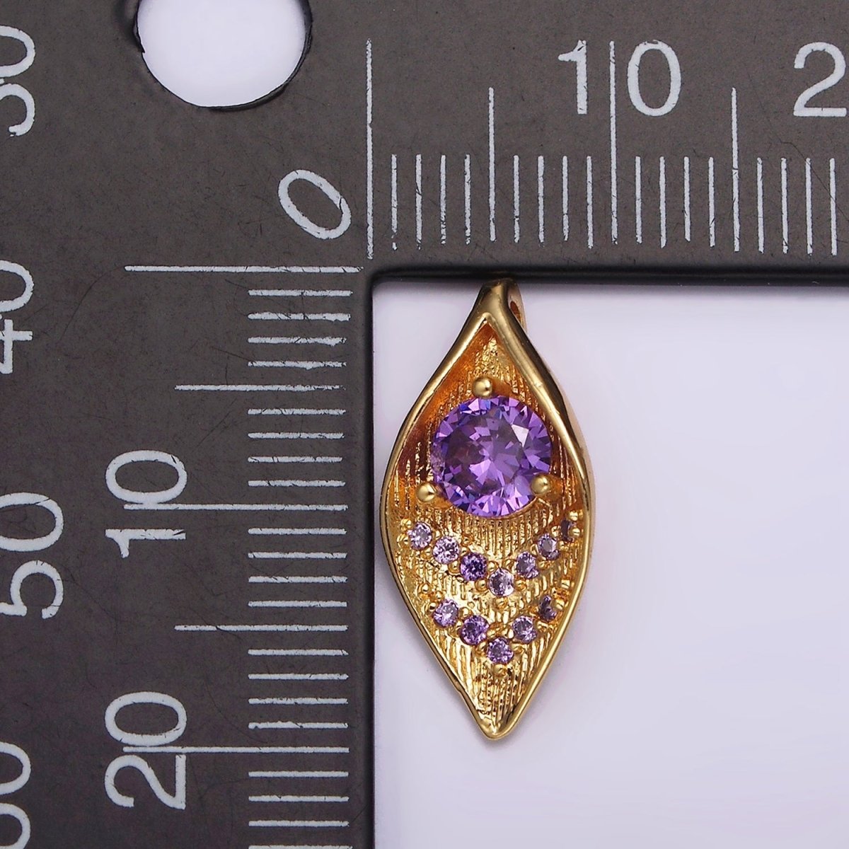 16K Gold plated Purple CZ Arrow Micro Paved Curved Lead Nature Charm | N1914 - DLUXCA