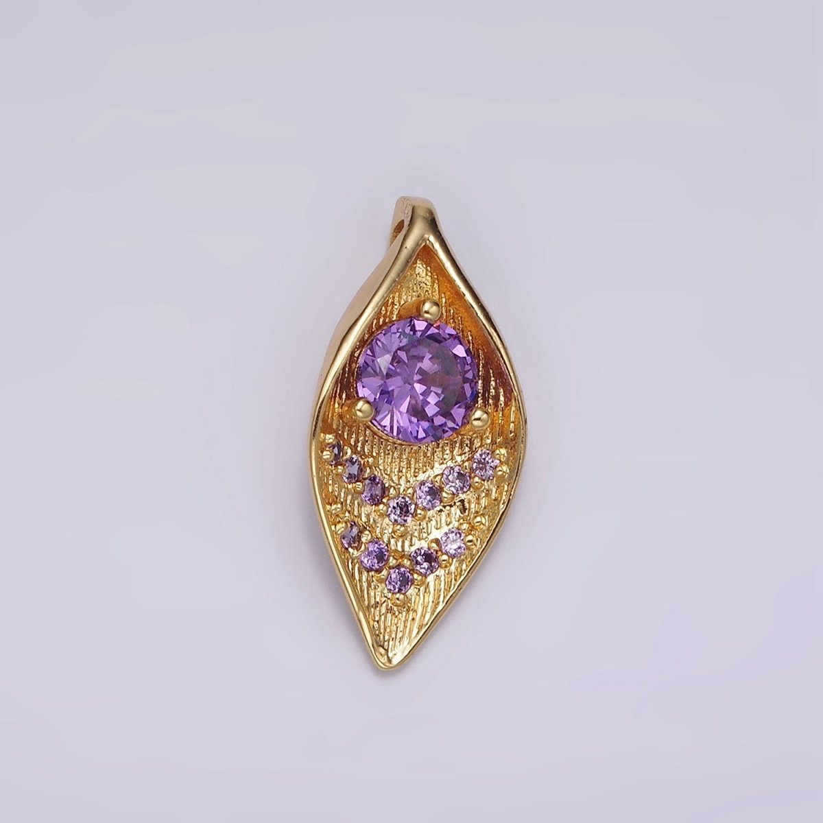 16K Gold plated Purple CZ Arrow Micro Paved Curved Lead Nature Charm | N1914 - DLUXCA