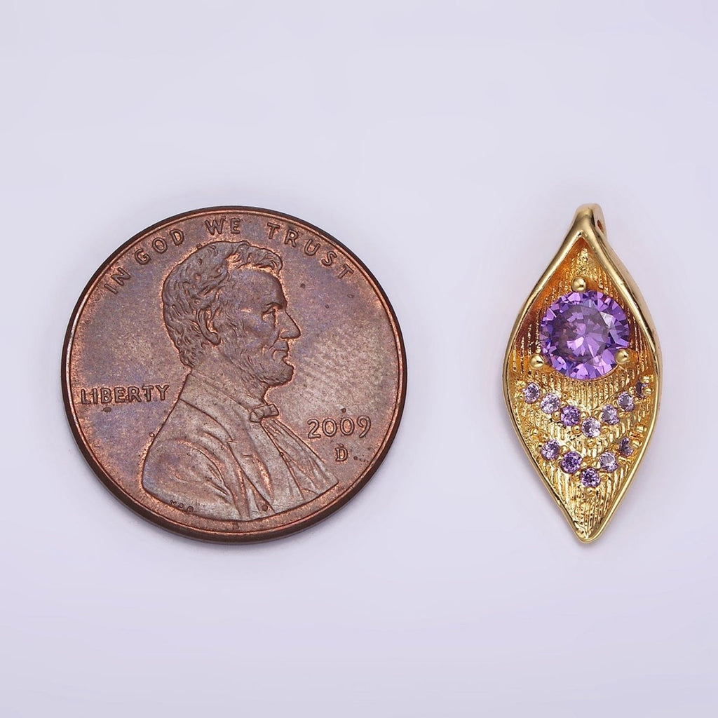 16K Gold plated Purple CZ Arrow Micro Paved Curved Lead Nature Charm | N1914 - DLUXCA