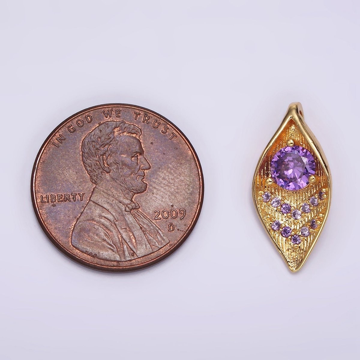 16K Gold plated Purple CZ Arrow Micro Paved Curved Lead Nature Charm | N1914 - DLUXCA