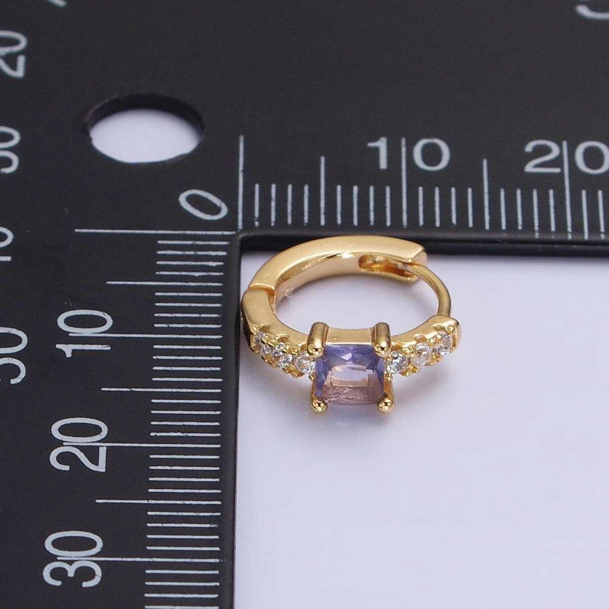 16K Gold plated Purple Square Micro Paved CZ 12.8mm Cartilage Huggie Earrings in Gold & Silver | AB968 AB969