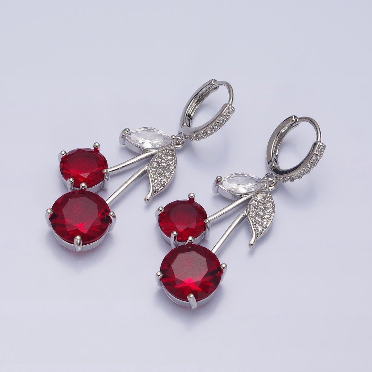 16K Gold plated Red Cherry Fruit Drop Micro Paved Huggie in Gold & Silver | AD933 AD934 - DLUXCA