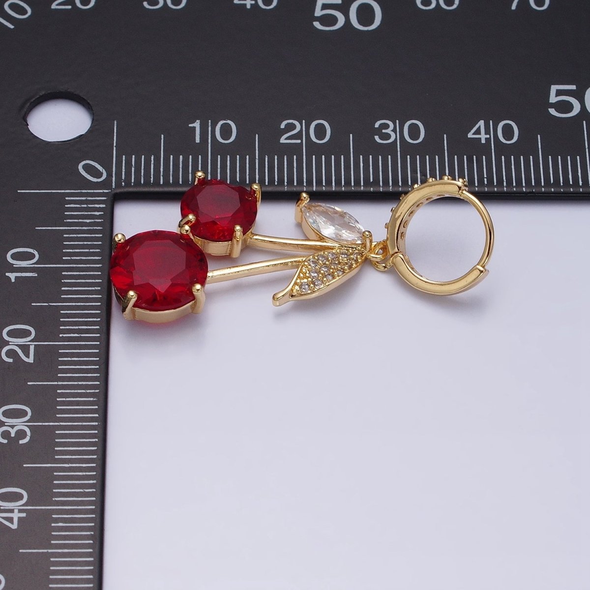 16K Gold plated Red Cherry Fruit Drop Micro Paved Huggie in Gold & Silver | AD933 AD934 - DLUXCA