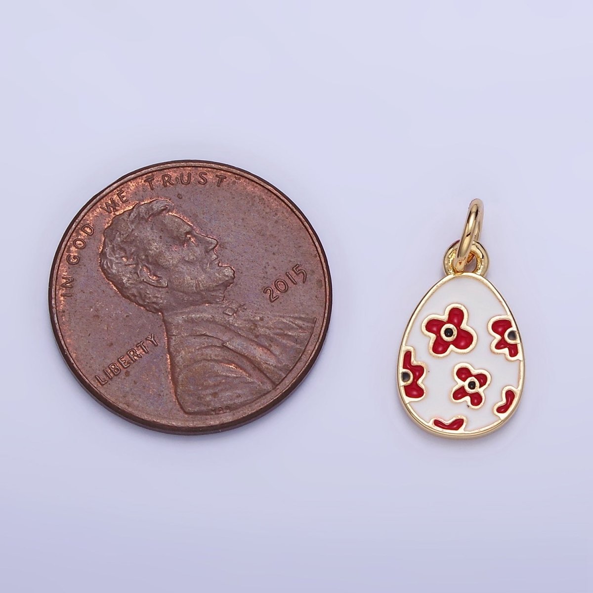 16K Gold plated Red Flower White Enamel Easter Egg Charm | C030 - DLUXCA