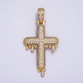16K Gold plated Religious Cross Micro Paved CZ Drip 50mm Pendant in Gold & Silver | AA377 AA378
