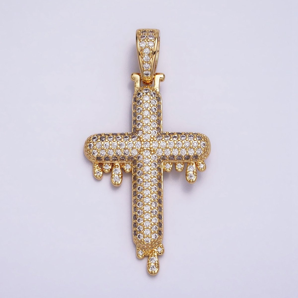 16K Gold plated Religious Cross Micro Paved CZ Drip 50mm Pendant in Gold & Silver | AA377 AA378
