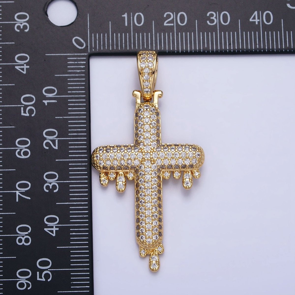 16K Gold plated Religious Cross Micro Paved CZ Drip 50mm Pendant in Gold & Silver | AA377 AA378