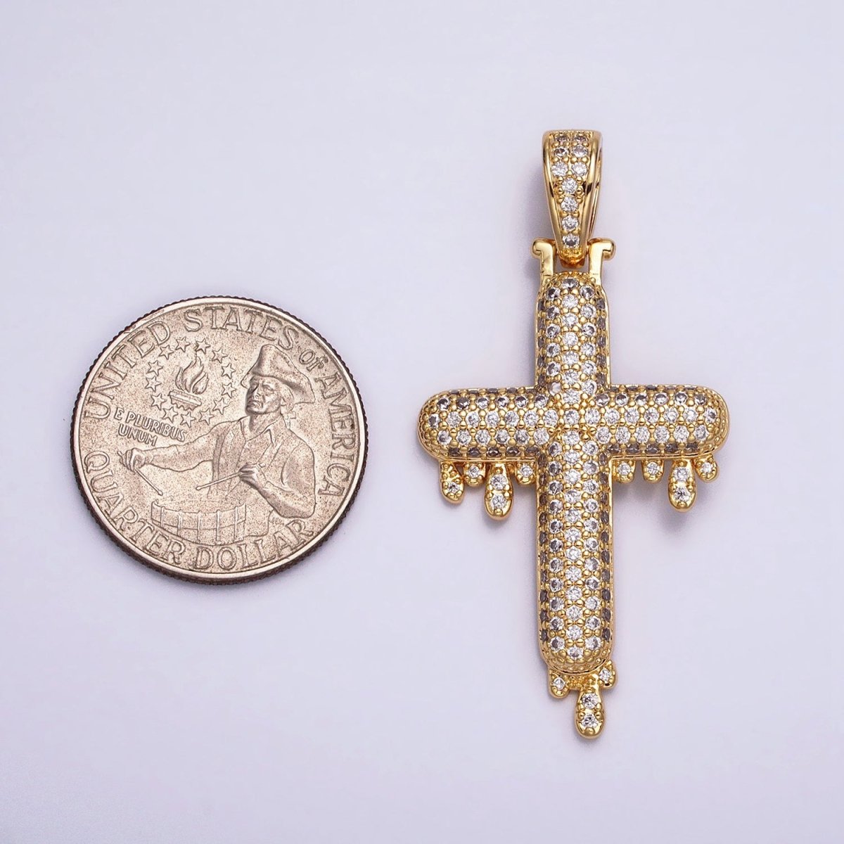 16K Gold plated Religious Cross Micro Paved CZ Drip 50mm Pendant in Gold & Silver | AA377 AA378