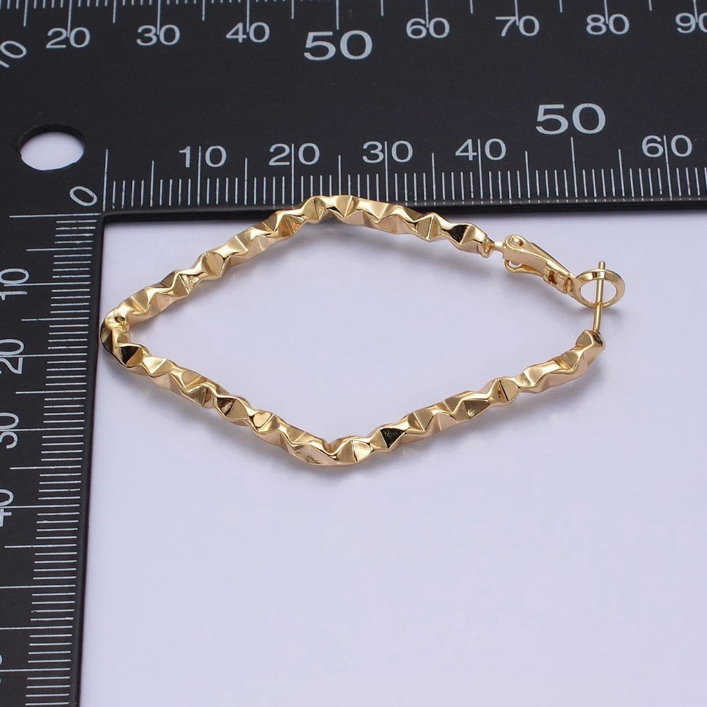 16K Gold plated Rhombus Dented Geometric Hinge Hoop Earrings in Gold & Silver | AB1488 AB1489