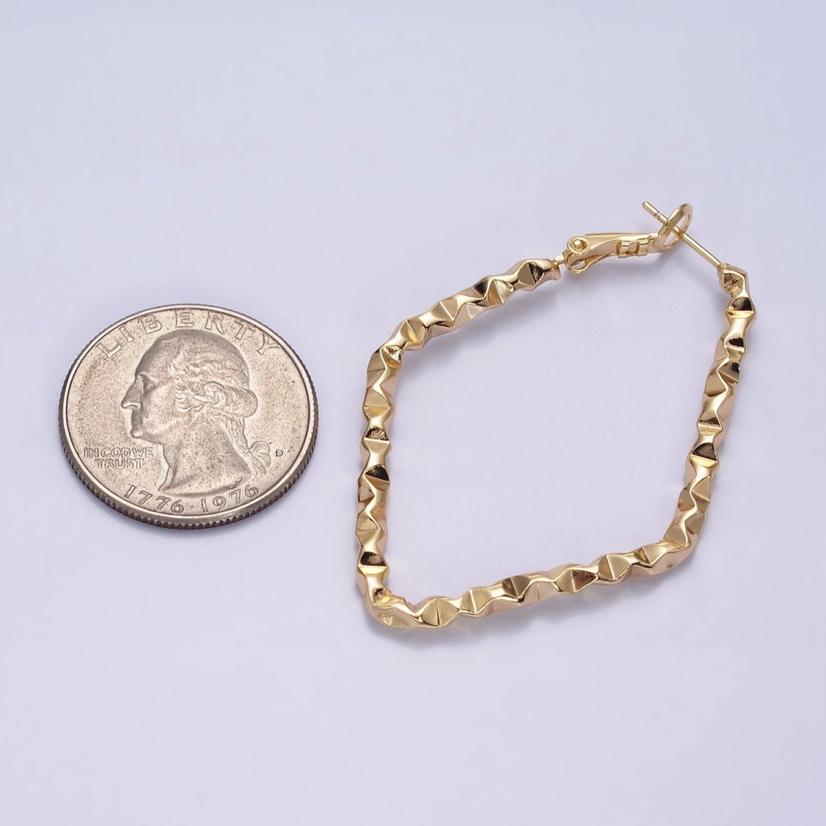 16K Gold plated Rhombus Dented Geometric Hinge Hoop Earrings in Gold & Silver | AB1488 AB1489