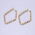 16K Gold plated Rhombus Dented Geometric Hinge Hoop Earrings in Gold & Silver | AB1488 AB1489