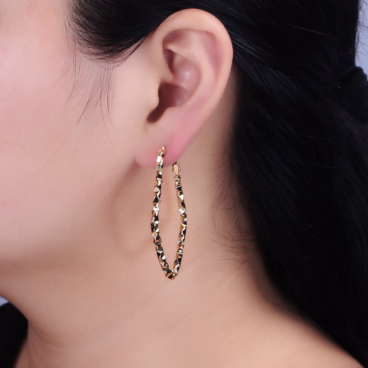 16K Gold plated Rhombus Dented Geometric Hinge Hoop Earrings in Gold & Silver | AB1488 AB1489