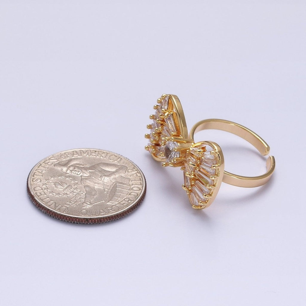16K Gold plated Ribbon Bow Baguette Ring in Gold & Silver | O-559 O-560