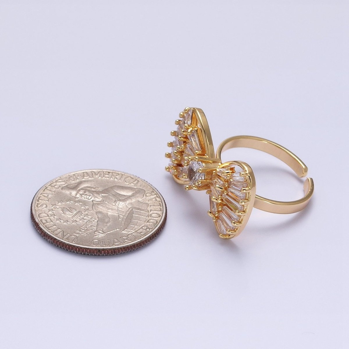 16K Gold plated Ribbon Bow Baguette Ring in Gold & Silver | O-559 O-560
