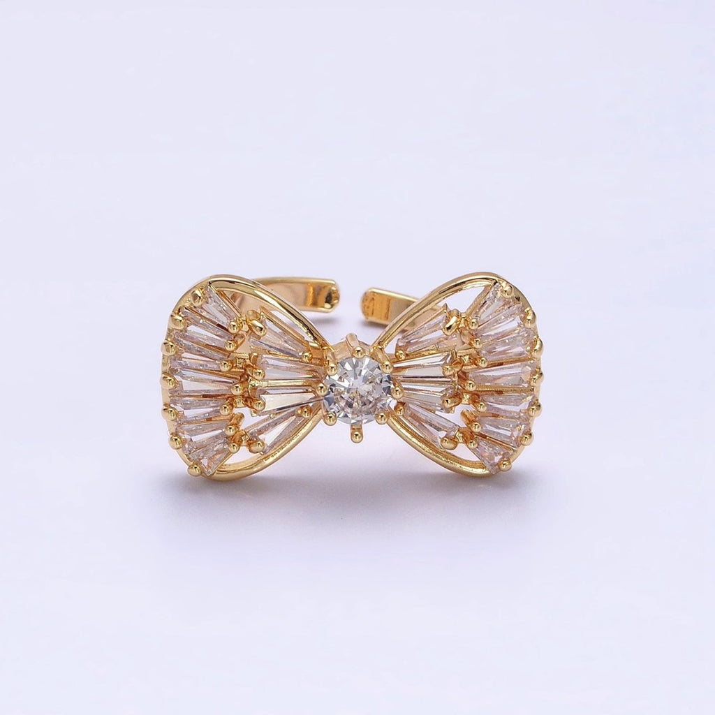 16K Gold plated Ribbon Bow Baguette Ring in Gold & Silver | O-559 O-560