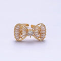 16K Gold plated Ribbon Bow Baguette Ring in Gold & Silver | O-559 O-560