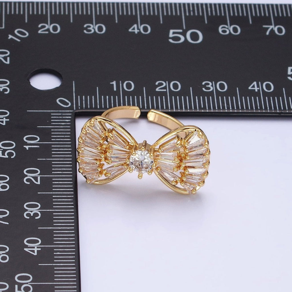 16K Gold plated Ribbon Bow Baguette Ring in Gold & Silver | O-559 O-560