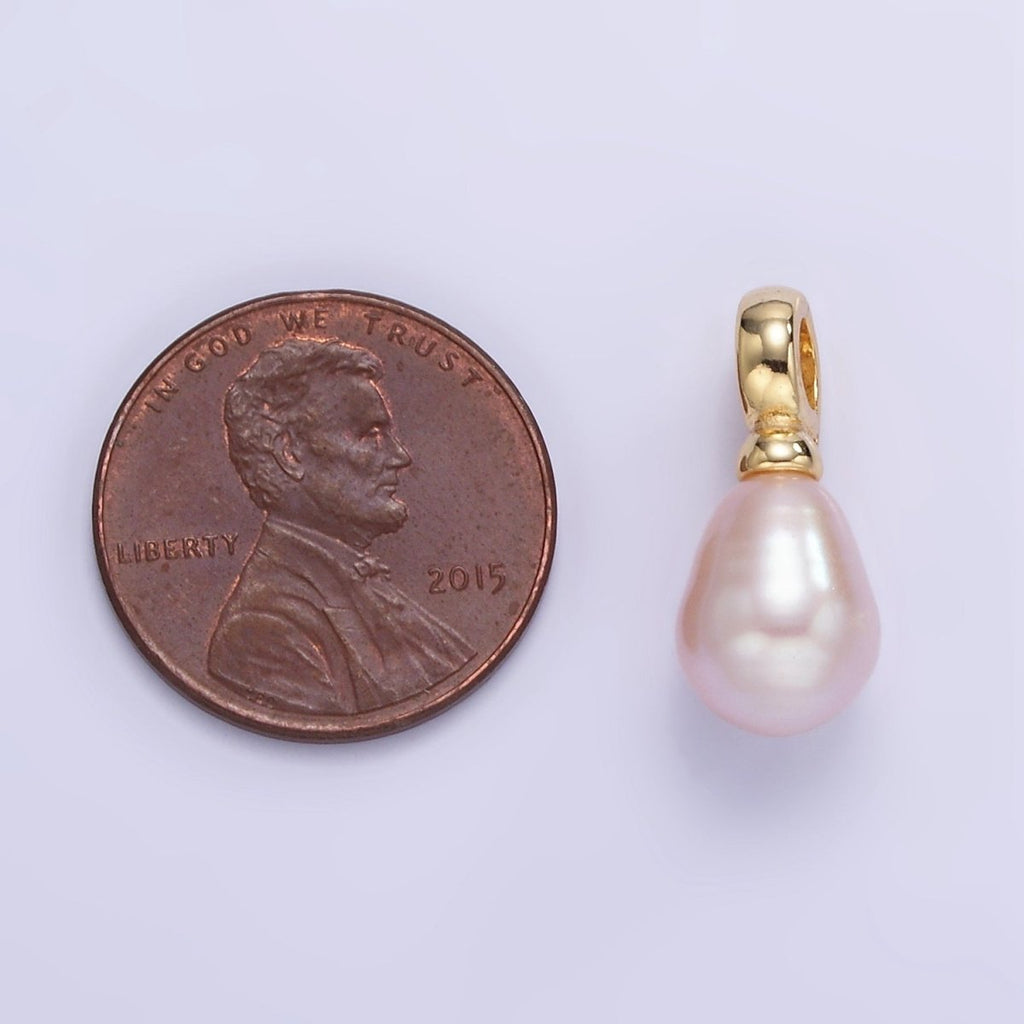 16K Gold plated Ringed Pink Freshwater Pearl Snap Latch Drop Pendant | P1888 - DLUXCA
