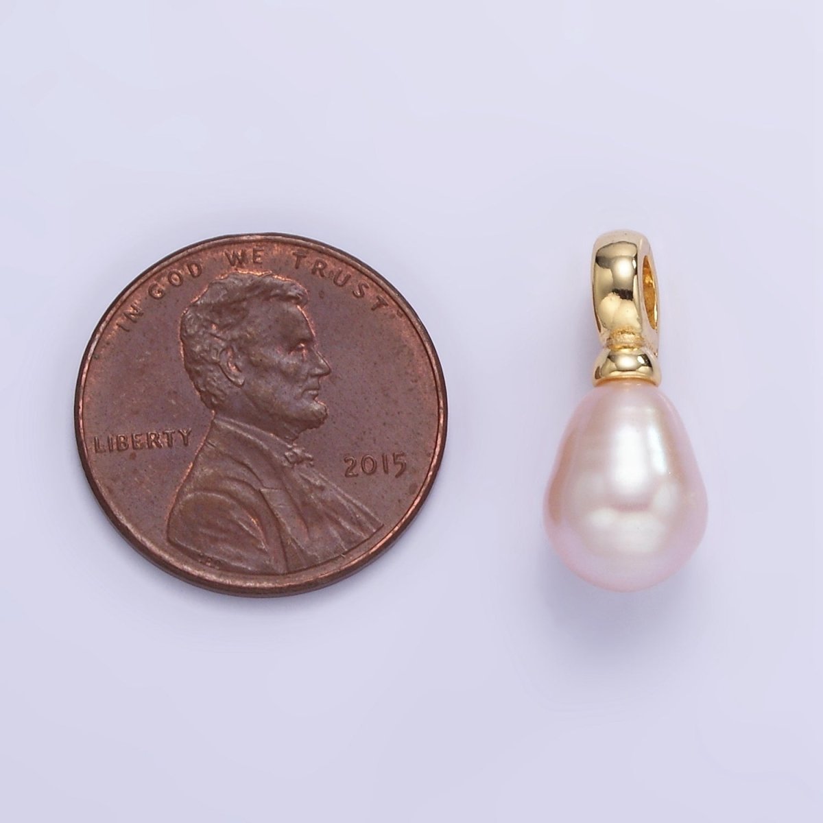 16K Gold plated Ringed Pink Freshwater Pearl Snap Latch Drop Pendant | P1888 - DLUXCA