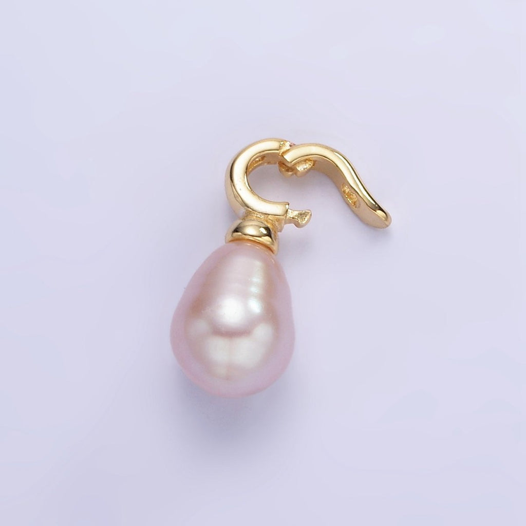 16K Gold plated Ringed Pink Freshwater Pearl Snap Latch Drop Pendant | P1888 - DLUXCA