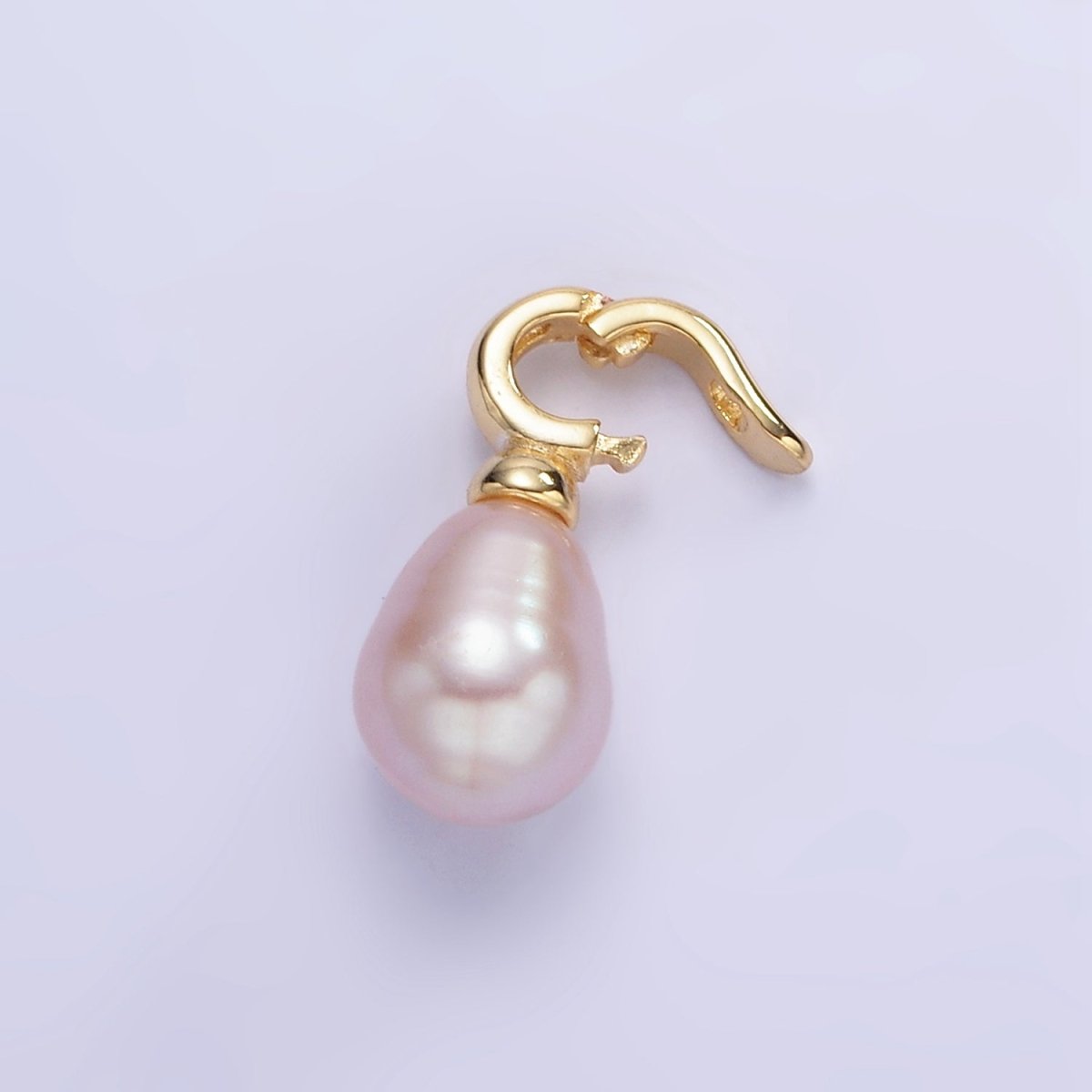 16K Gold plated Ringed Pink Freshwater Pearl Snap Latch Drop Pendant | P1888 - DLUXCA