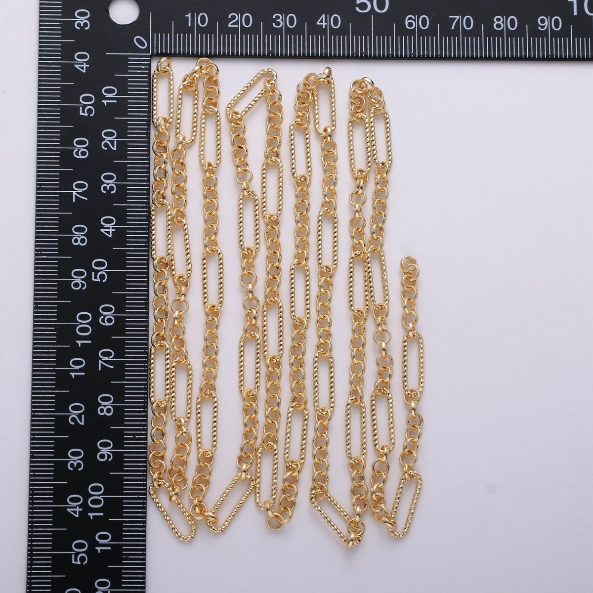 16K Gold plated Rolo Figaro Long and Short Fancy Chain, 3X14mm Sold By Yard, Bracelet, Necklace Chain Supply Component | ROLL-264 Clearance Pricing - DLUXCA